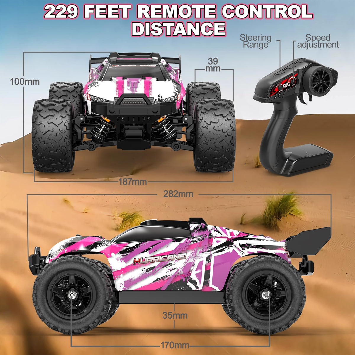 Womaqu pink RC car in box with two rechargeable batteries