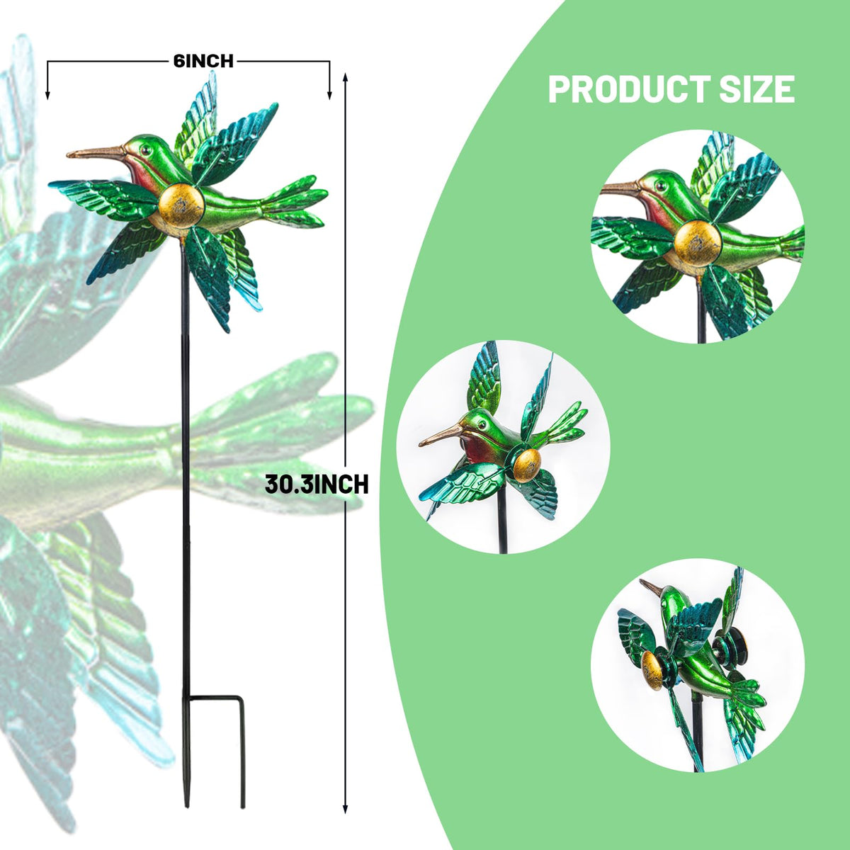 WONDER GARDEN wind spinner green blades close-up shows smooth rotation