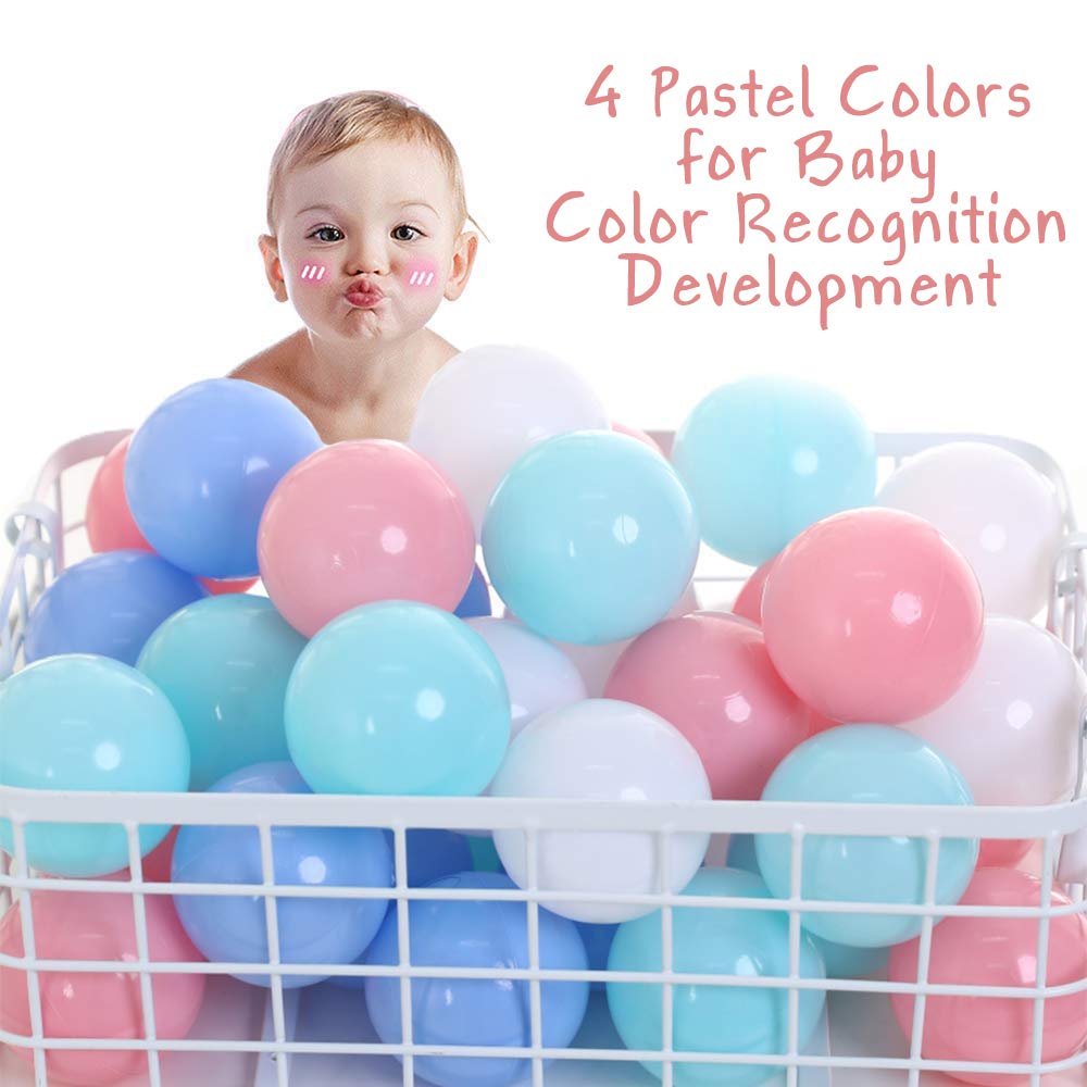 Wonder Space pastel pit balls in blue, pink, white, grey, and black for versatile color games.