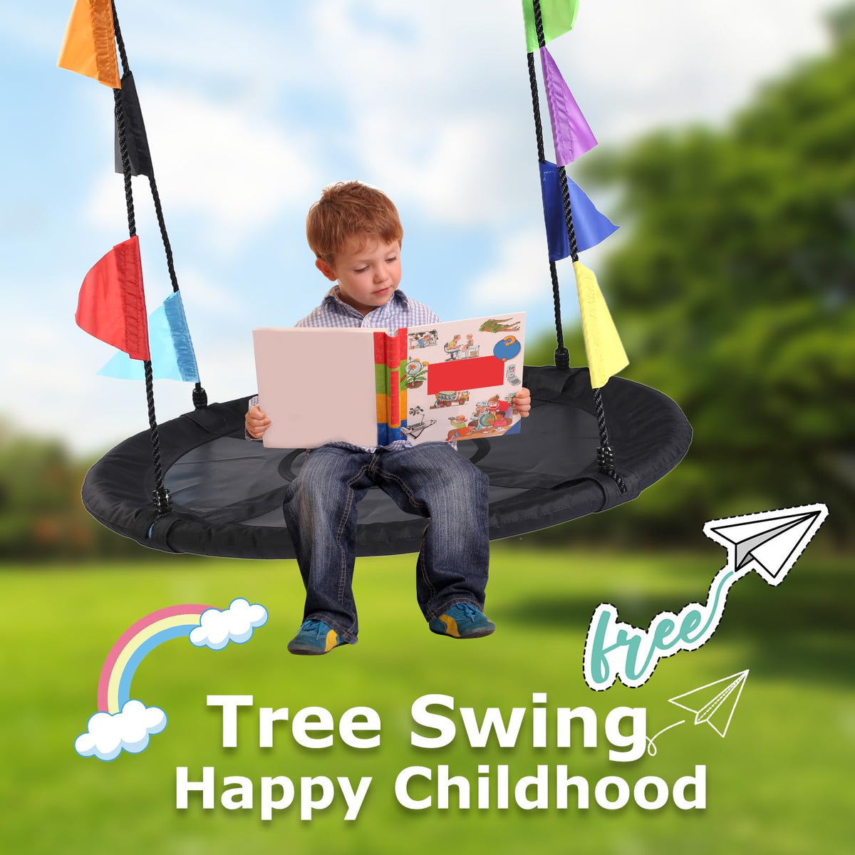 Wonder View adjustable ropes and straps enable customizable swing height and secure attachment.