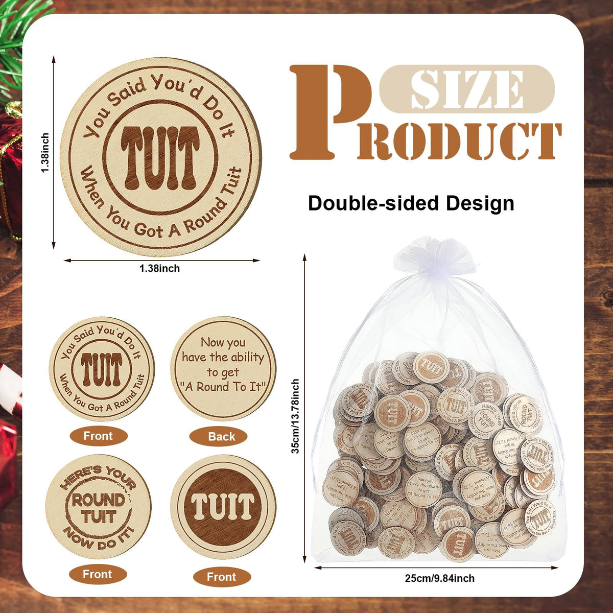 Wonderjune round tuit token close-up shows laser-engraved sides.