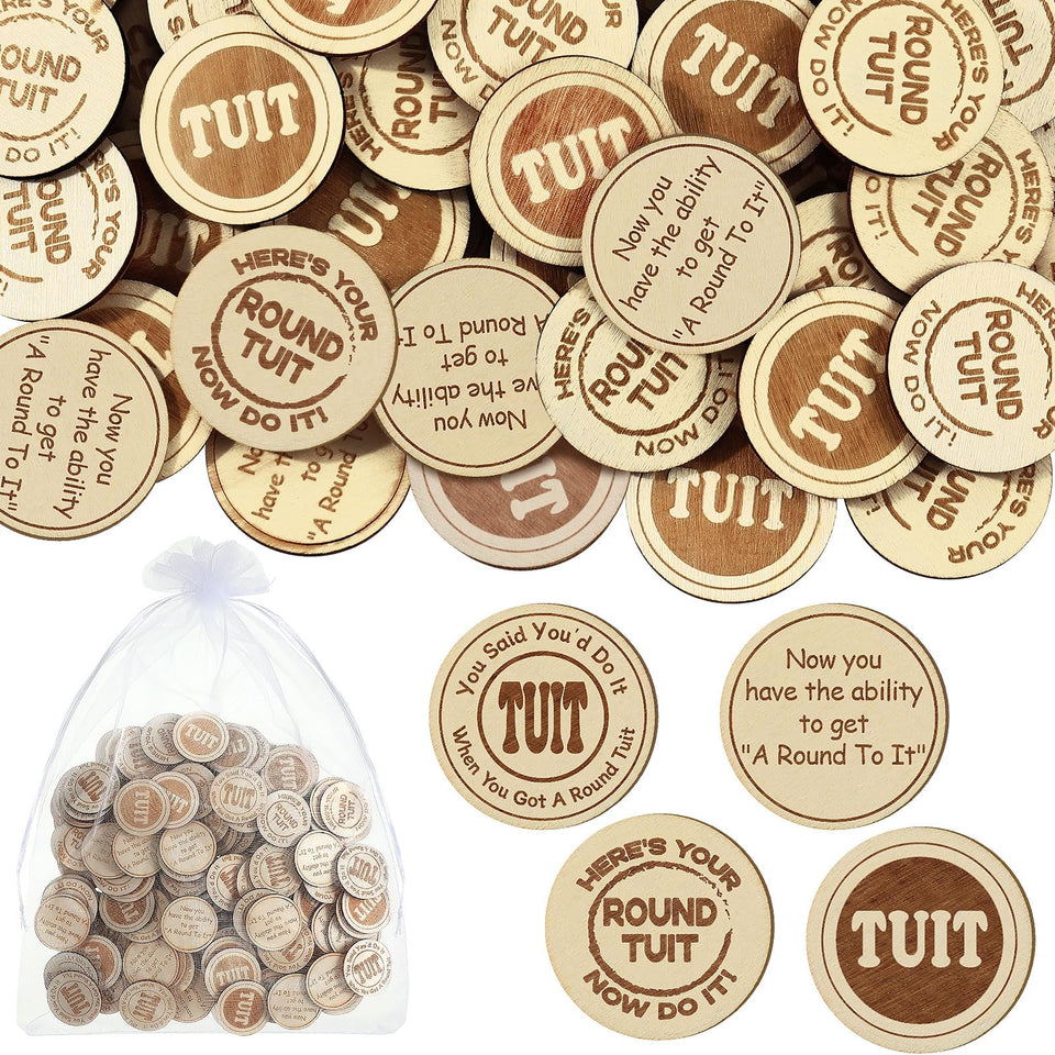 Wonderjune round tuit token with organza bag for thoughtful gifting.
