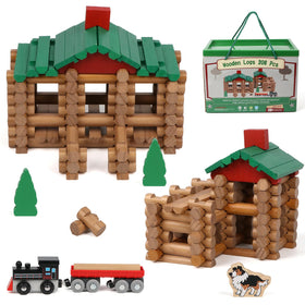 Wondertoys 208-piece wooden log set forest scene for imaginative play and learning