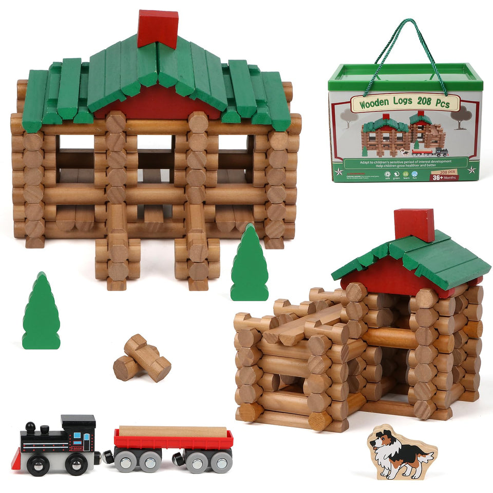 Wondertoys 208-piece wooden log set forest scene for imaginative play and learning