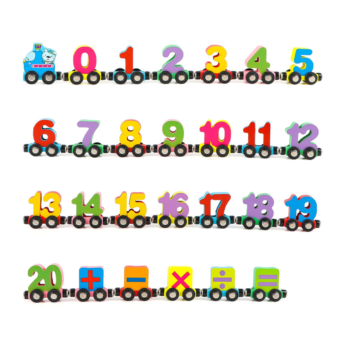 Wondertoys number train head piece connects magnets for easy linking