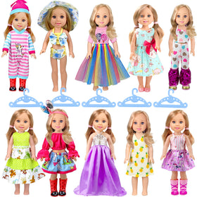 WONDOLL 10 set doll clothes display for 14-14.5 inch dolls for quick outfit changes
