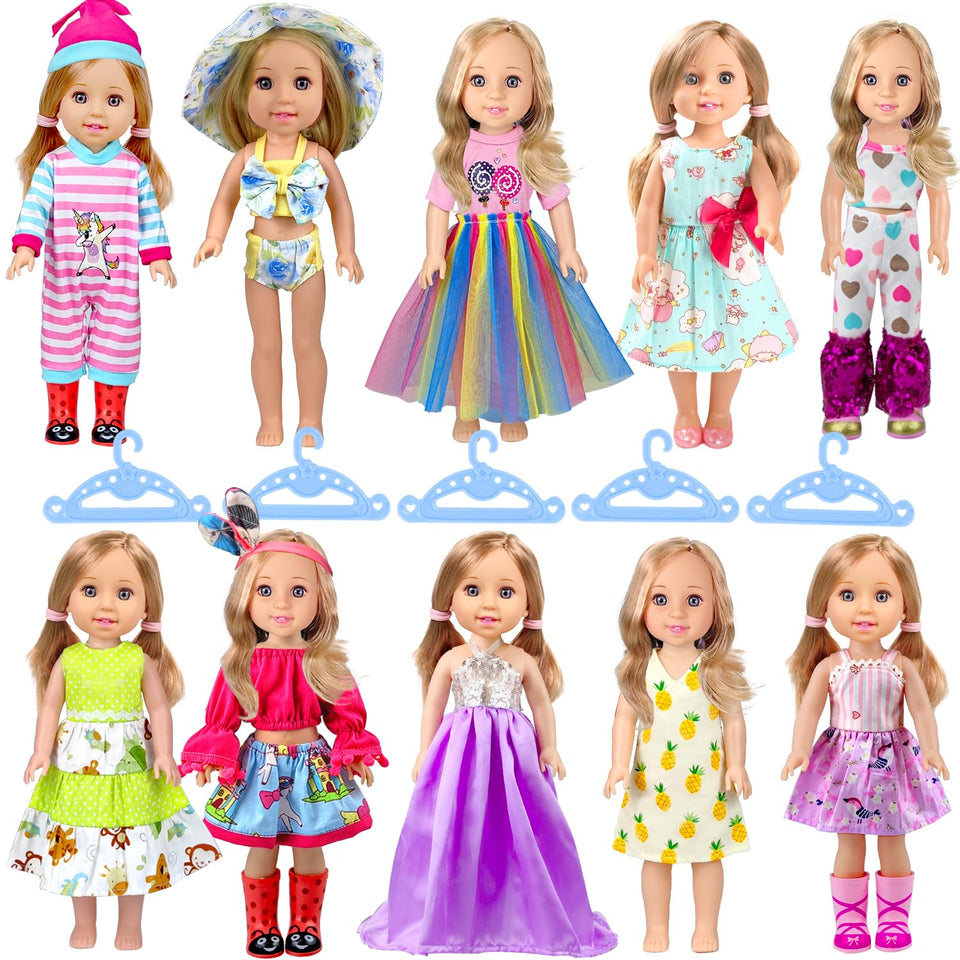WONDOLL 10 set doll clothes display for 14-14.5 inch dolls for quick outfit changes
