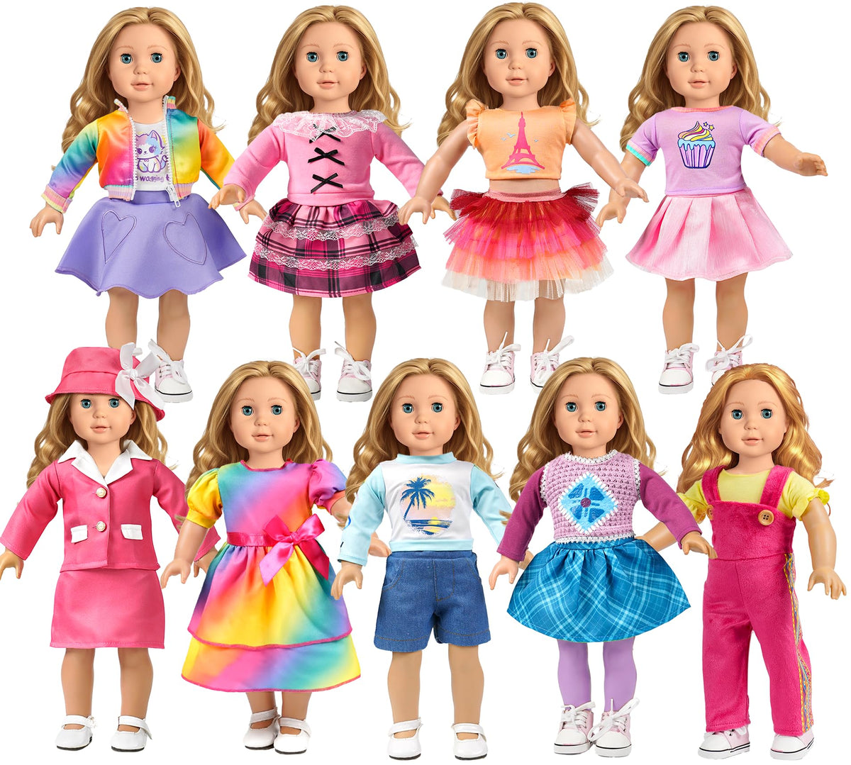 WONDOLL nine-piece wardrobe front view for creative dress-up