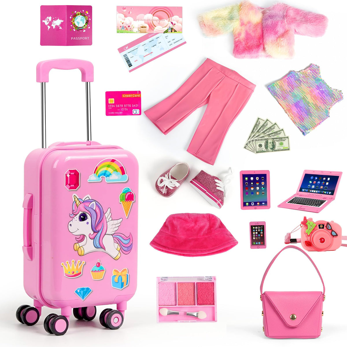 WONDOLL matching shoes and hat complete outfits ready for pretend trips.