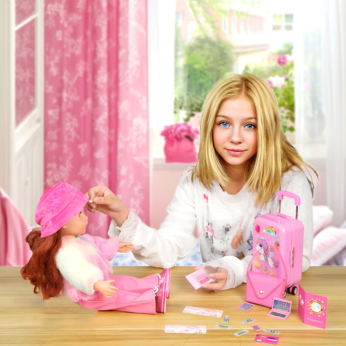 WONDOLL travel passport and tickets add authentic storytelling details.