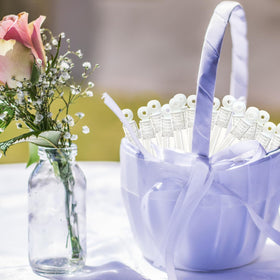 Wondrus bubble wands on wedding table as playful decor.