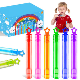 Wondrus 200-pack bulk bubble wands with neon star handles for party favors and prizes.