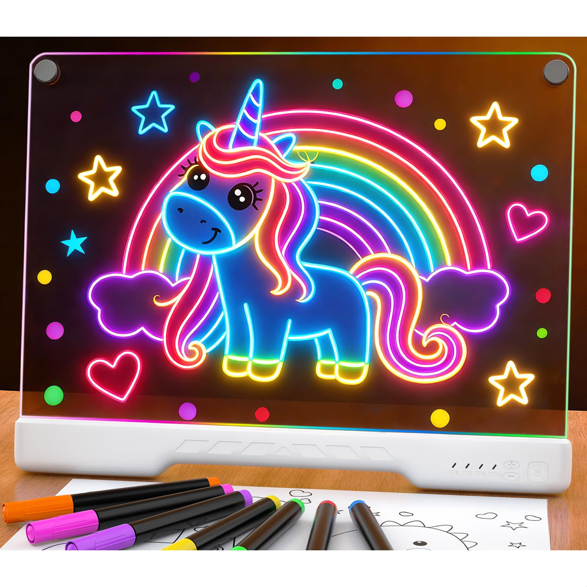 Wonovate LED drawing board 16-inch glow art, durable acrylic for kids' creativity anywhere.