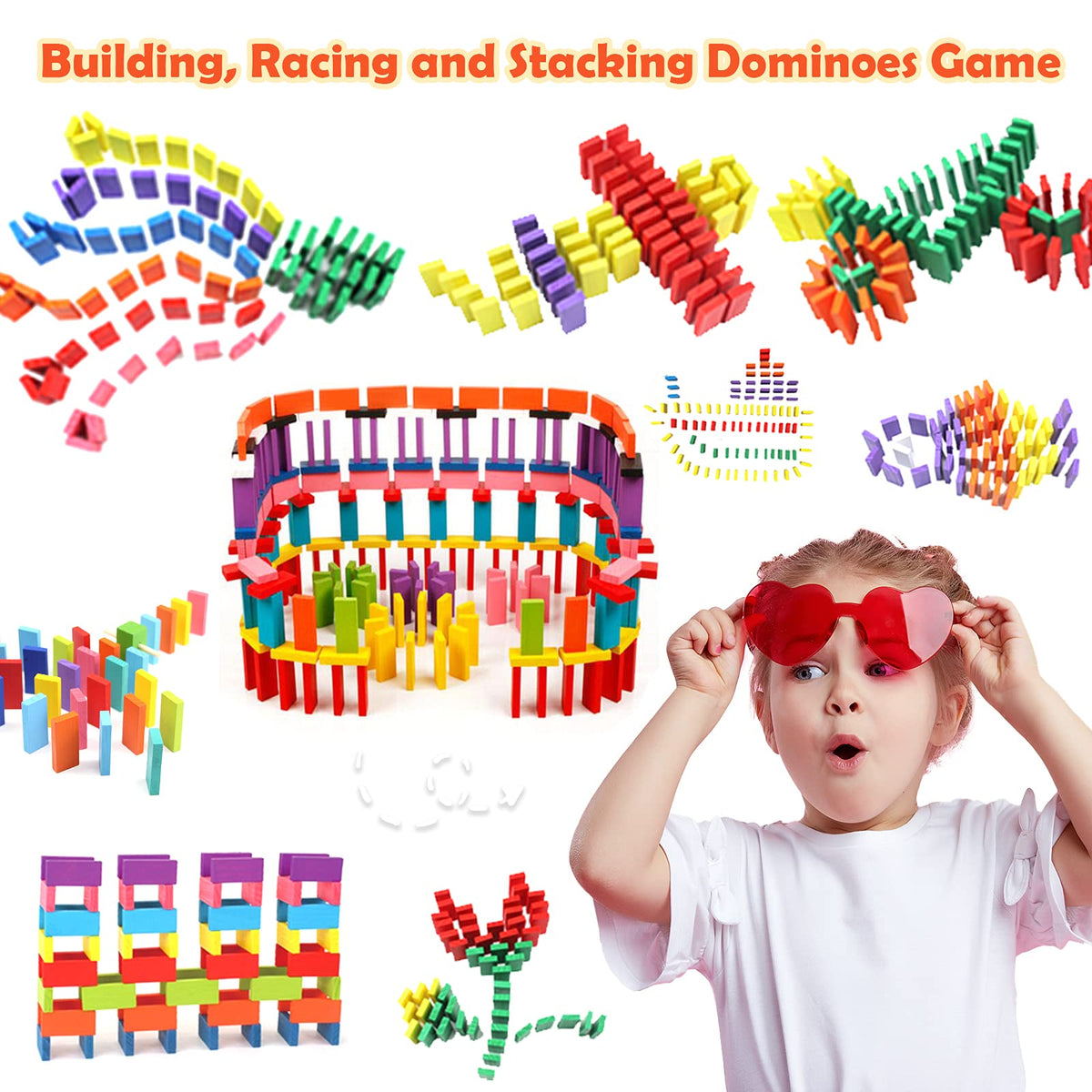 WOOD CITY 1000-piece dominoes set spread out for large, group play.