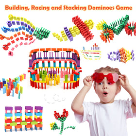 WOOD CITY 1000-piece dominoes set spread out for large, group play.