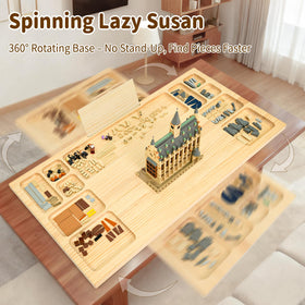 WOOD CITY baseplate table storage shelf holds manuals and devices at hand.