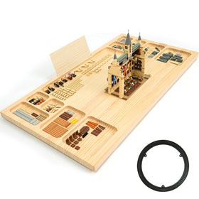 WOOD CITY baseplate table with trays for sorting pieces keeps projects organized.