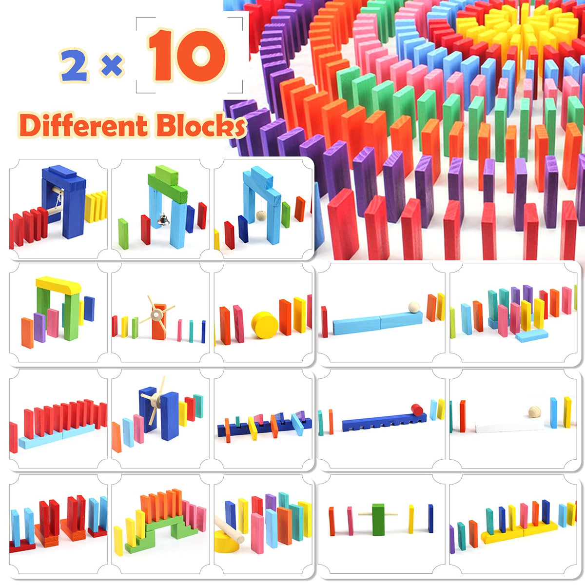 WOOD CITY extra 20 bright blocks highlight color recognition and creativity.