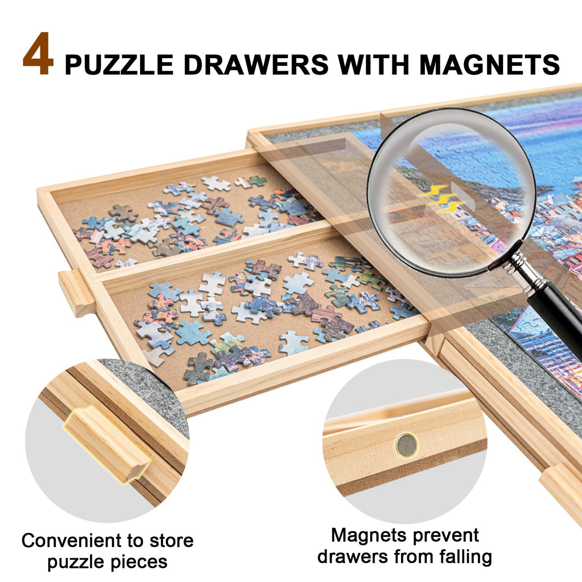 WOOD CITY Puzzle Board measures 30-inch surface for large puzzles