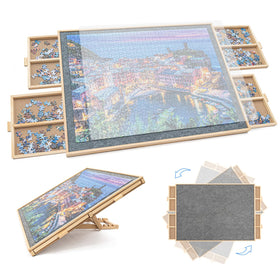 WOOD CITY Puzzle Board with cover protecting puzzle pieces during breaks
