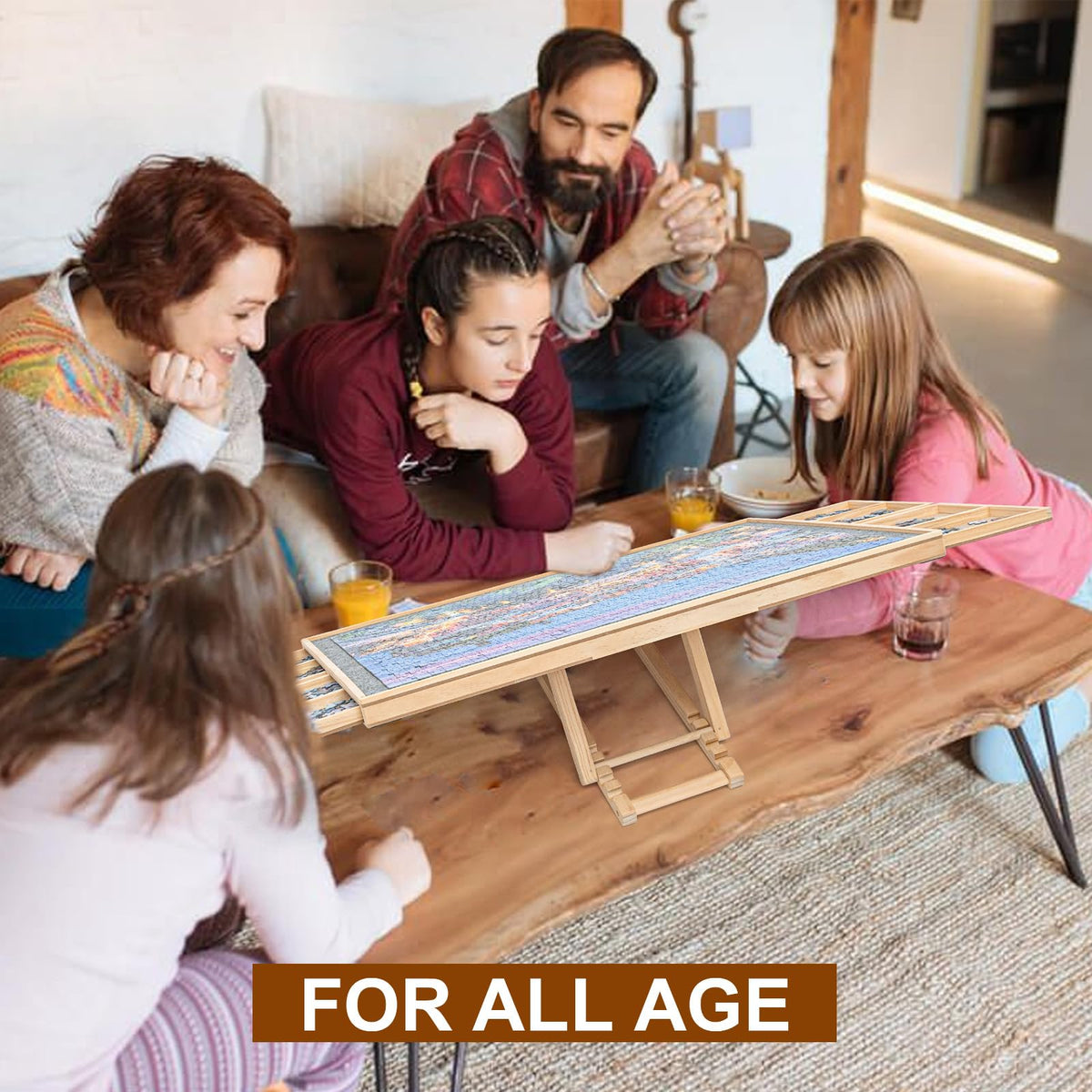 WOOD CITY Puzzle Board rotating Lazy Susan enables easy viewing from all sides