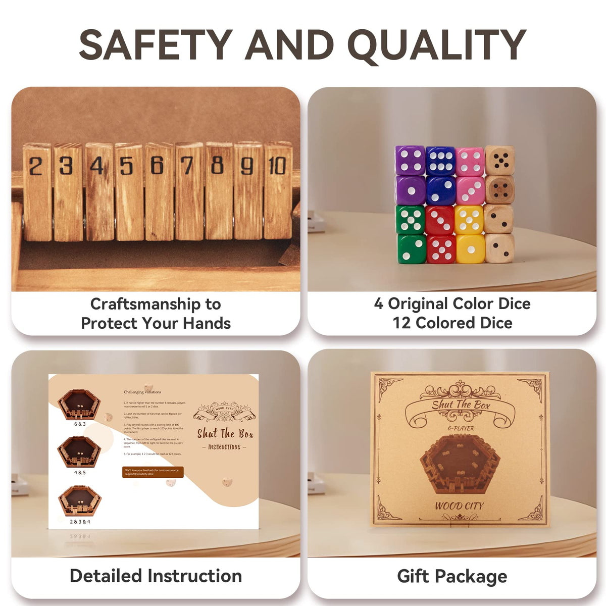 WOOD CITY Shut The Box six-player setup for family game nights.