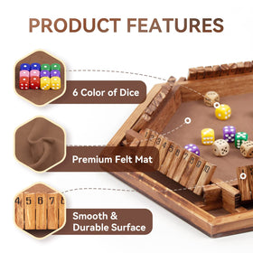 WOOD CITY Shut The Box felt surface reduces noise during dice rolls.