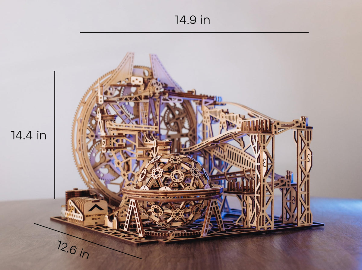 Wood Trick galaxy-inspired perpetual motion concept in wood