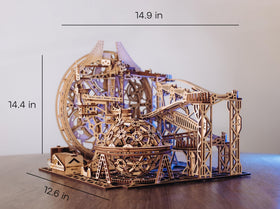 Wood Trick galaxy-inspired perpetual motion concept in wood