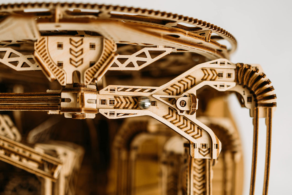 Wood Trick planetary puzzle with marble paths and gears