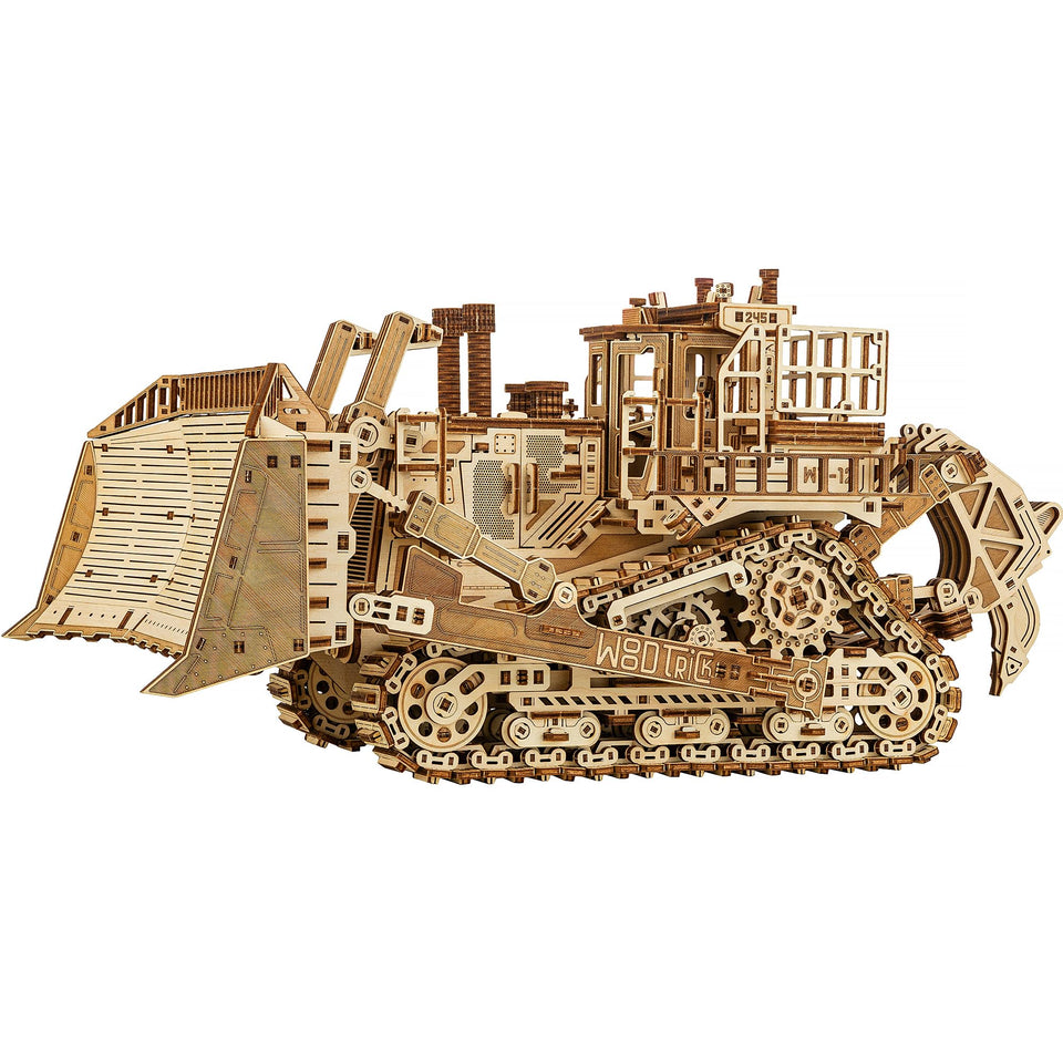 Wood Trick Terrain Titan bulldozer pieces laid out for precise assembly