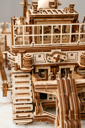 Wood Trick Terrain Titan rubber-band motor powers travel up to ten feet