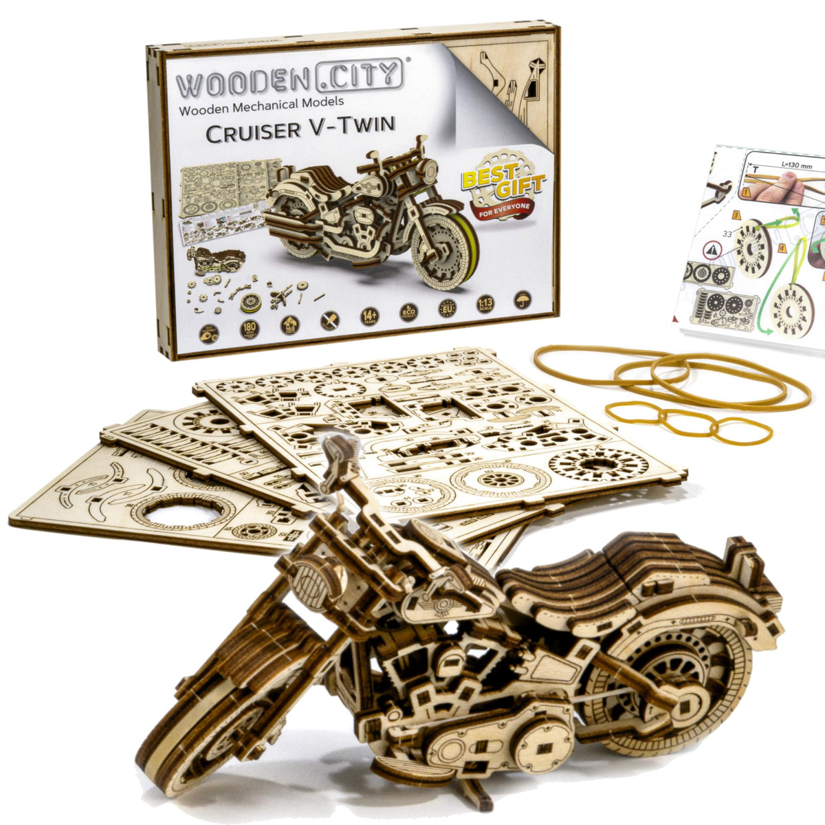 WOODEN.CITY Cruiser V-Twin puzzle engine detail up close for appreciation.