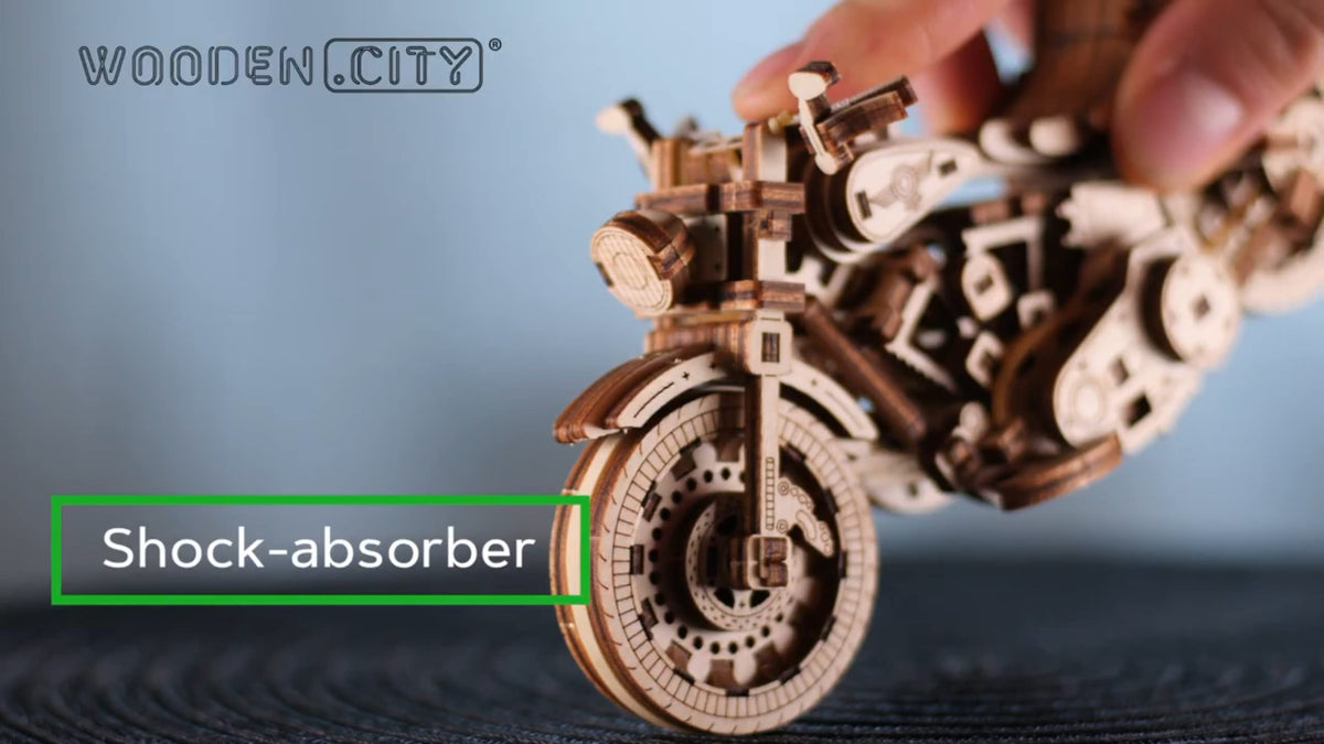 WOODEN.CITY Cruiser V-Twin puzzle unassembled kit for planning the build.