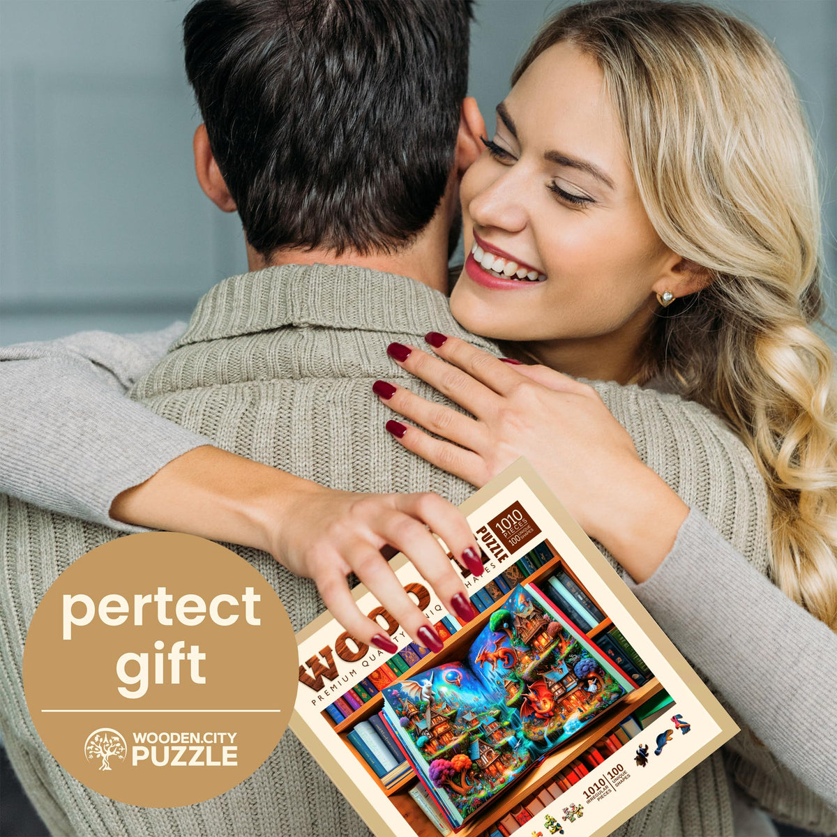 Display-ready Enchanted Tales puzzle on a shelf for easy showpiece setup