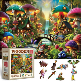 WOODEN.CITY Mushroom Wonderland 1000-piece puzzle showing forest mushrooms for relaxing focus.