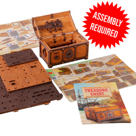 WOODEN.CITY Treasure Chest puzzle box assembled pieces laid out for a challenging build.