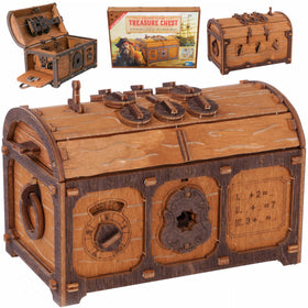 WOODEN.CITY Treasure Chest puzzle box front view, compact desktop size.