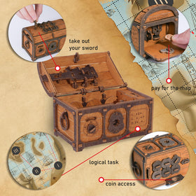 WOODEN.CITY Treasure Chest puzzle box locking mechanism shown for a satisfying puzzle flow.