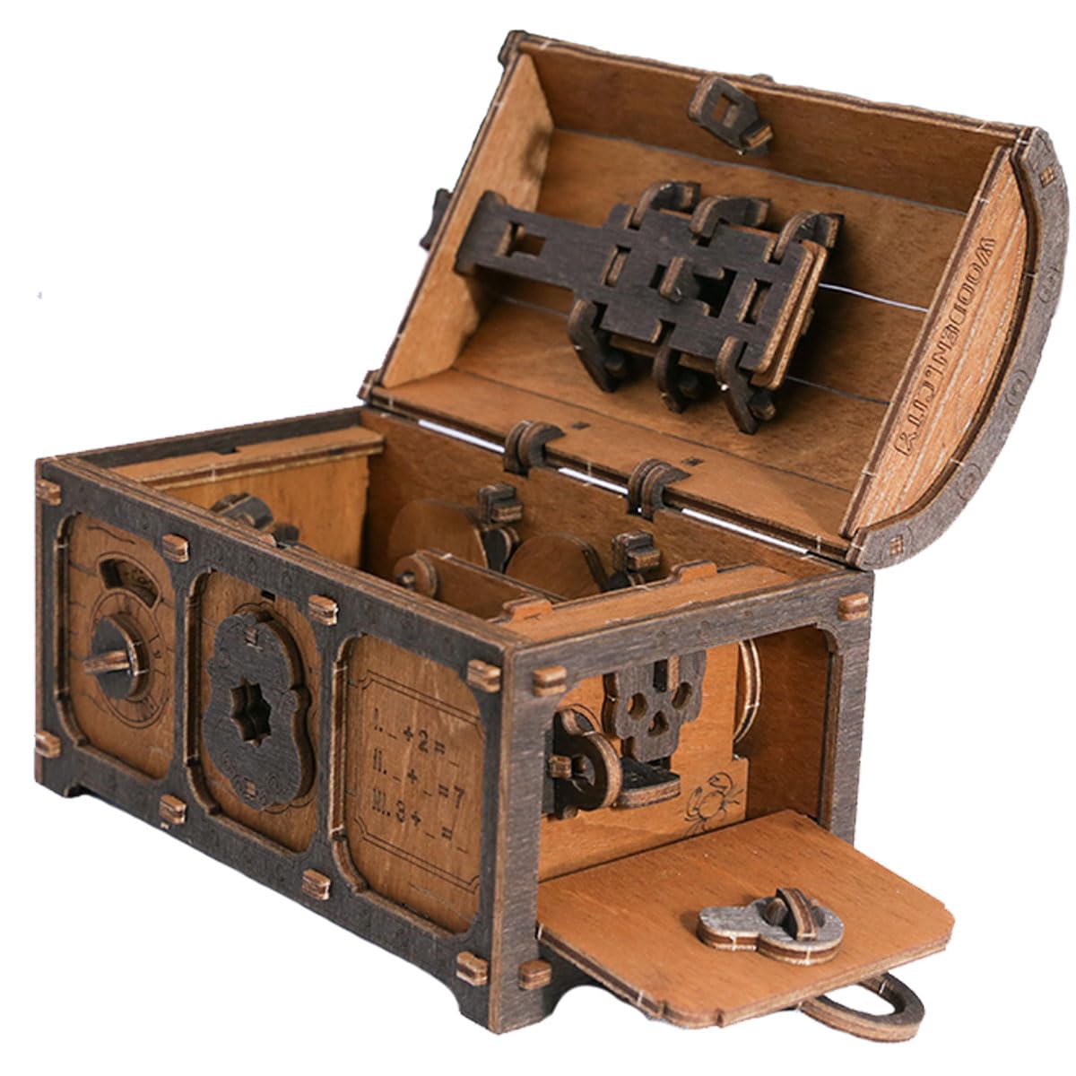 WOODEN.CITY Treasure Chest puzzle box open with hidden compartment reveal ideal for surprises.