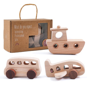 Wooden Teether bus for toddlers boosts imaginative play