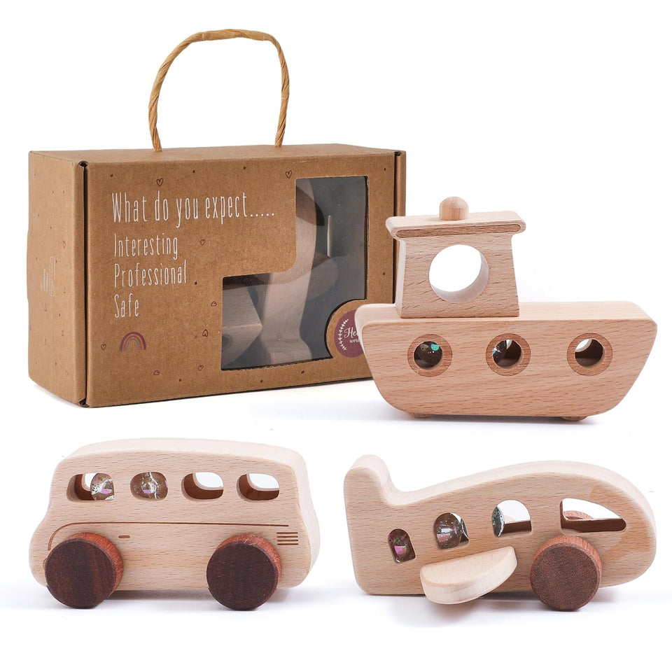 Wooden Teether bus for toddlers boosts imaginative play