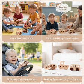 Wooden Teether push and roll set strengthens hand-eye coordination
