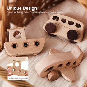 Wooden Teether rolling beads inside encourage attention