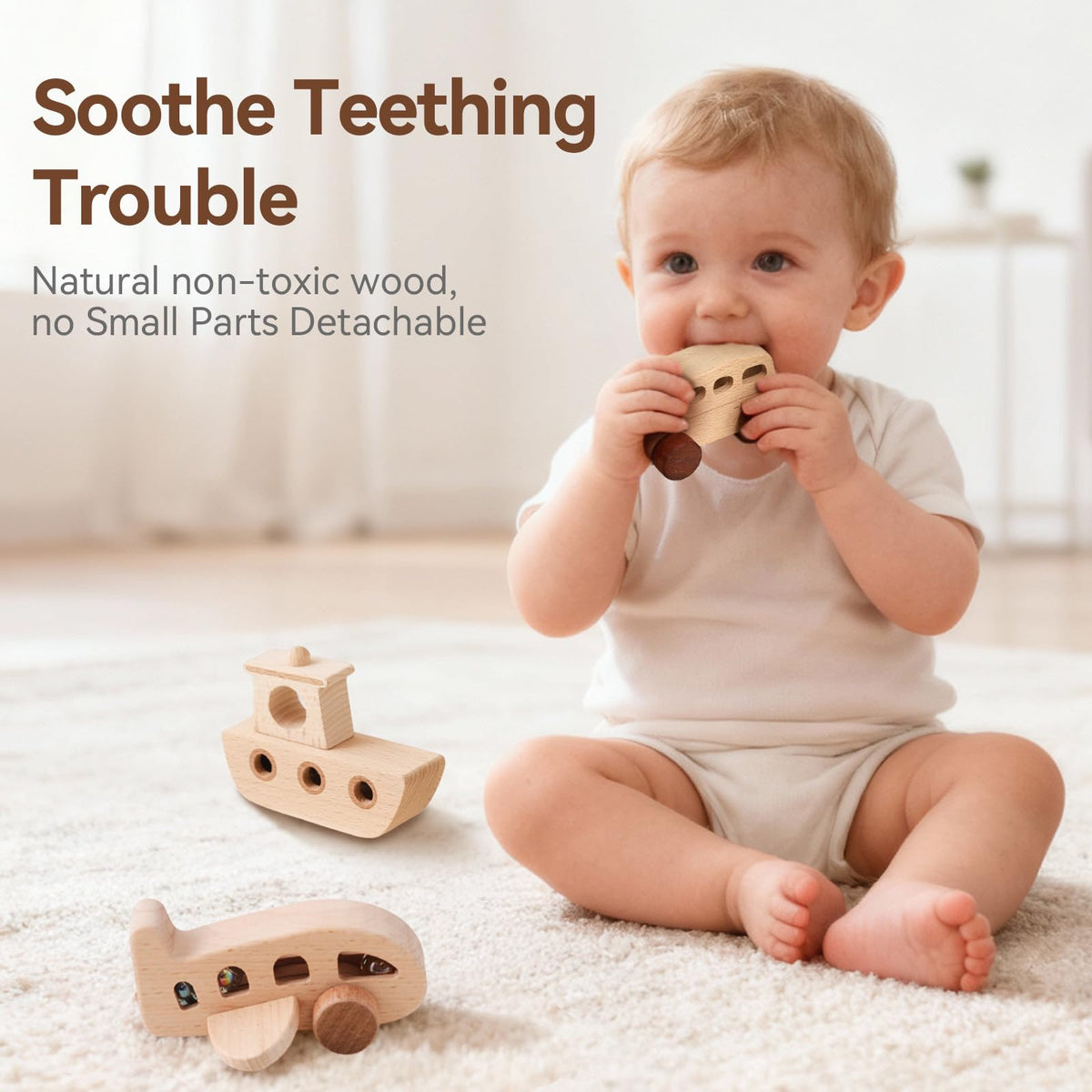 Wooden Teether travel-friendly toy for on-the-go learning