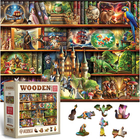 WOODEN.CITY Stories on Every Shelf cover image, vibrant bookshelf scene inviting curiosity.