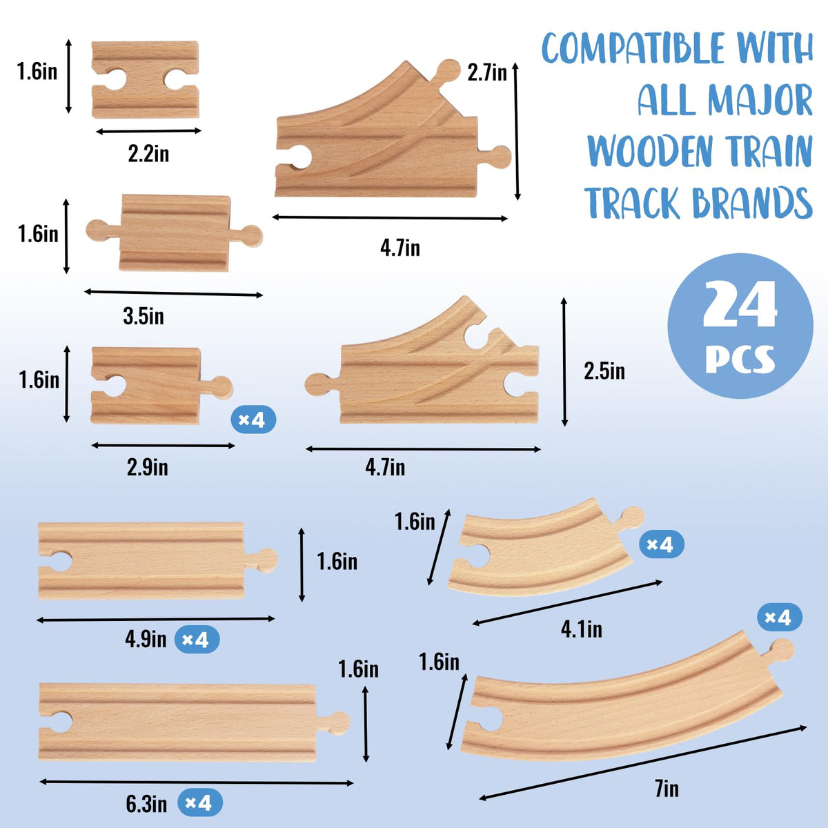 WoodenEdu curved tracks for dynamic layouts with smooth corners.