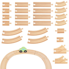 WoodenEdu 24-piece straight tracks for stable layouts and quick assembly.