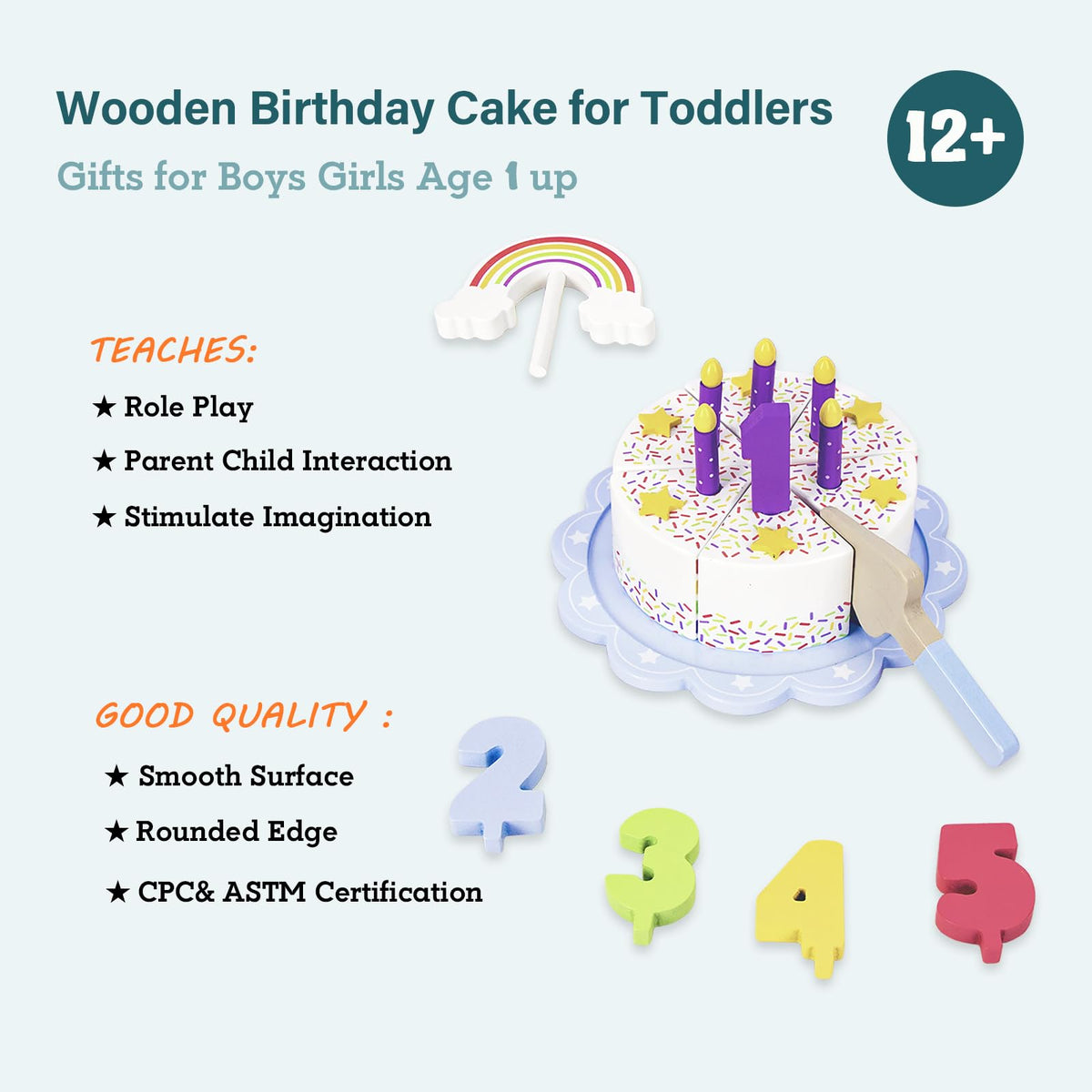WoodenEdu colorful number tokens to teach counting and sequencing.