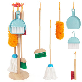 WoodenEdu cleaning set broom in blue for durable pretend play